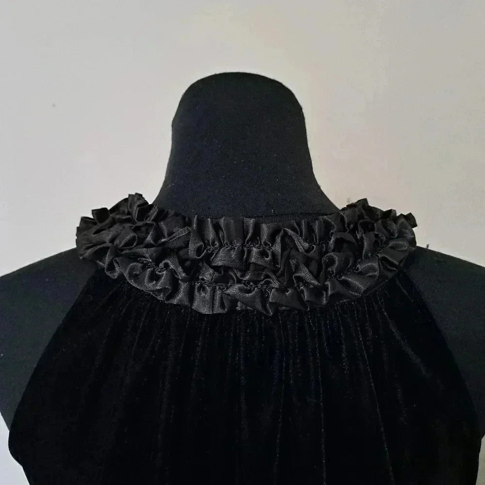 Max Studio  Velvet Top Black Size Small Satin Ruffle Formal Sleeveless Women's - Picture 6 of 9